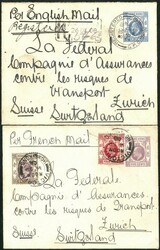 1908 Two KE postal envelope 5c and 10c both post to same address in ...