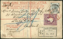 8-Mar-1901 QV 10c registered envelope uprate QV 4c post to UK. With ...