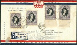 1953 Coronation CPA FDC franked 10c x4 tied by Yaumati cds. Fine