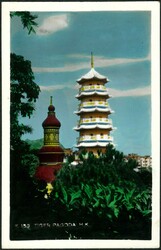 1955 hand tinted real photo postcard showing Tiger Pagoda franked ...
