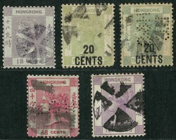 Group of 5 QV included 18c no wmk and CC 48c all tied by Japan bota ...
