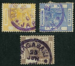 Group of 3 QV from 1900 issue all tied by Japan Nagasaki cds. F-VF