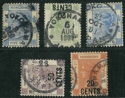 Group of 5 QV all tied by Japan Yokohama cds in black ink. F-VF