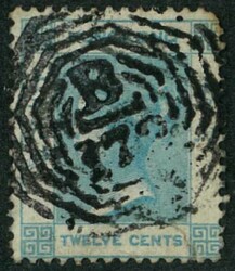 1862 QV 12c no watermark tied by Straits Settlements B172 killer. ...