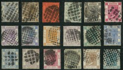 Small collection on one stock card with 18 QV stamps all tied by ...