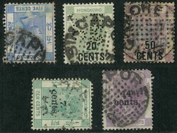 Group of 5 QV all tied by Singapore no date type marking. 7c and 14c ...
