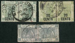 1891 QV 20c pair x2 plus 1896 QV 4c pair all tied by double ring ...