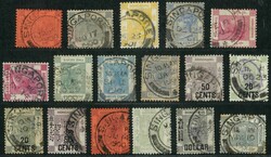 Small collection on one stock card with 18 QV stamps all tied by ...