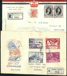 1949 UPU set of 4 on HKPSOC FDC plus 1953 coronation 10c on CPA FDC. ...