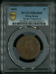 Hong Kong 1865 1c Proof coin, Medal Alignment, PCGS PR64RB. Only one ...
