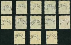 Hong Kong 1938 KGVI pre-war complete set of 13. SPECIMEN perfin. Mint ...