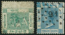 Hong Kong 1863 QV 12c tied by France 91 dot killer (trimmed wing ...