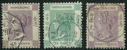 Hong Kong 1863 QV 18c 24c & 30c all CC wmk tied by French Poss Ange ...