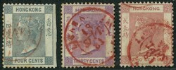 Hong Kong 1863 QV 4c and 30c plus 1880 QV 2c all tied by French Ligne ...