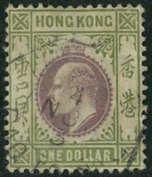 Hong Kong 1903 KE $1 tied by French Ligne N ship marking single year ...