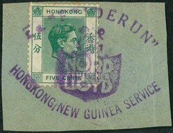 Hong Kong KGVI 5c on piece tied by New Guinea Nord Lloyd ship marking ...