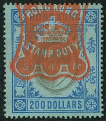 Hong Kong 1903 KE $200. VFU with red seal chop. Rare