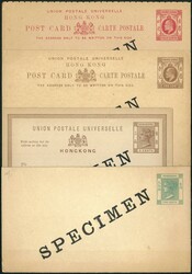 Hong Kong group of 4 QV and KE postal card and postal envelope. All ...