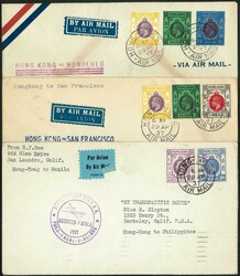 Hong Kong First Flight Cover, 3 1937 covers to USA and Philippine. ...