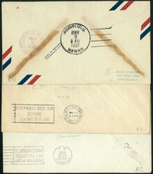 Hong Kong First Flight Cover, 3 1937 covers to USA and Philippine. ...