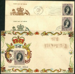 Hong Kong 1953 Coronation FDC x3. F-VF