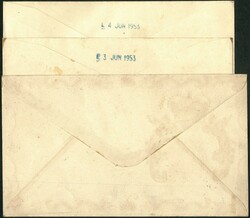 Hong Kong 1953 Coronation FDC x3. F-VF