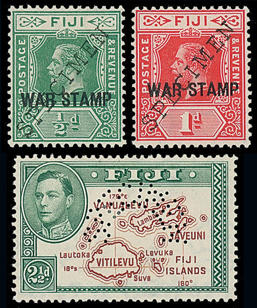 Fiji: 1915 “WAR STAMP” 1/2d. and 1d. overprinted “SPECIMEN” ...