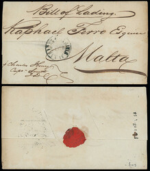 Malta: Pre-Stamp Delivery Charge Marks: 1838 (Aug. 13) disinfected ...