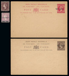 Saint Vincent: 1892 5d. on 4d and 1897 3d. on 1d. both overprinted ...