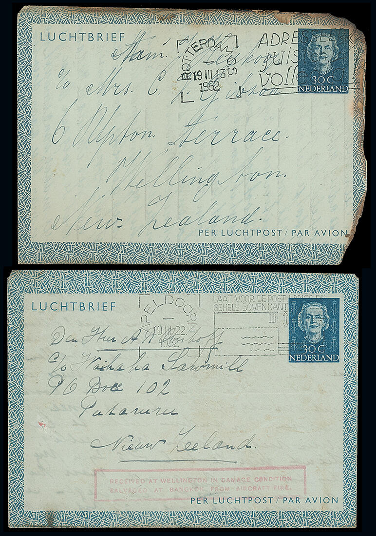 New Zealand: Crash and Wreck Mail: 1952 (Mar. 19) stained or charred ...