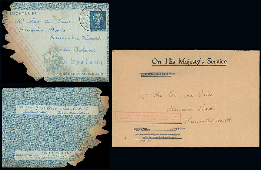 New Zealand: Crash and Wreck Mail: 1952 (Mar. 19) stained charred ...