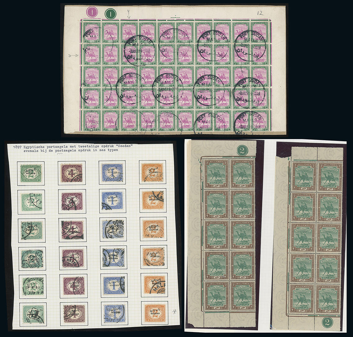 Sudan: A selection, comprising 1902-21 2m. plate blocks of 10 (2) ...