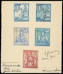 France: 1920 unadopted Peace essays comprising 10c. (2), 25c. (2) and ...