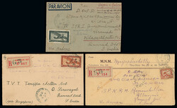 French Colonies: Indo-China: 1934, 1936, 1947, three airmail covers ...