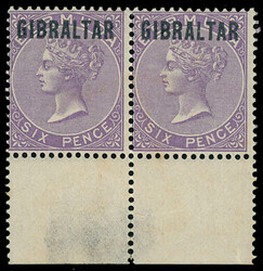 Gibraltar: 1886 “GIBRALTAR” Overprints, 6d. deep lilac horizontal ...