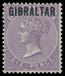 Gibraltar: 1886 “GIBRALTAR” Overprints, 6d. deep lilac mint, fine ...