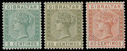 Gibraltar: 1889-96 Spanish Currency 5c. broken “M” [R. 4/5], 20c. ...