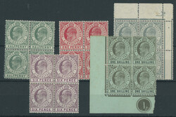 Gibraltar: 1906-11 Colour Changes, five mint blocks of four ...