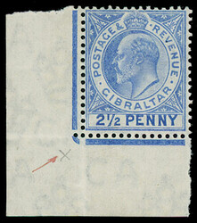 Gibraltar: 1906-11 Colour Changes, 21/2d. ultramarine, showing large ...