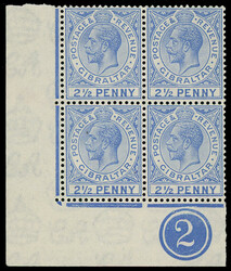 Gibraltar: 1921-27 Watermark Mult. Script CA 21/2d. bright blue ...
