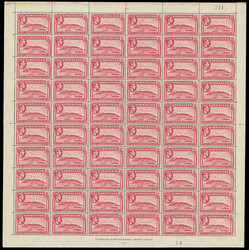 Gibraltar: 1938-51 11/2d. carmine, perf. 14, complete mint sheet of ...