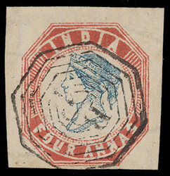 India: 1854-55 5th printing head die III, frame die II 4a. blue and ...