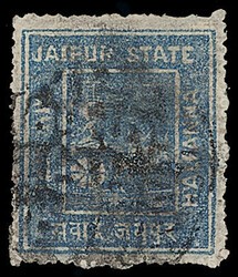 Indian Feudatory States: Jaipur: 1904 rough perf. 14 1/2a. pale blue ...