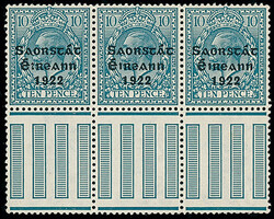 Ireland: 1922-1923 Saorstat 10d. turquoise-blue interpanneau marginal ...