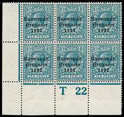 Ireland: 1922-1923 Saorstat 10d. deep turquoise-blue, mint block of ...