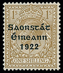 Ireland: 1922-1923 Saorstat 1s. bistre-brown, showing variety ...