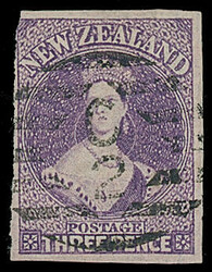 New Zealand: 1864-71 3d. deep mauve, used, imperf. irregularly ...