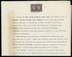 Rhodesia: Revenues: 1916 document, bearing 1910-13 rare perf. 15 £1 ...