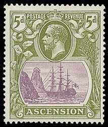 Ascension: 1924-33 5d. purple and olive-green variety ‘cleft ...