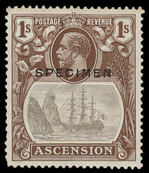 Ascension: 1924-33 1s. grey-black and brown with broken mainmast ...